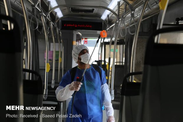 Disinfecting public transportation fleet in Bandar Abbas
