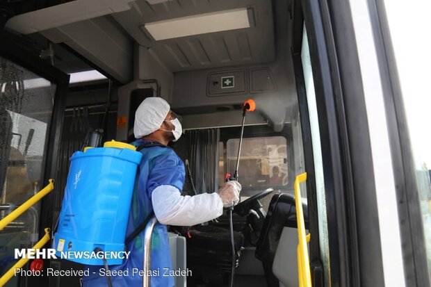 Disinfecting public transportation fleet in Bandar Abbas
