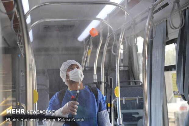 Disinfecting public transportation fleet in Bandar Abbas
