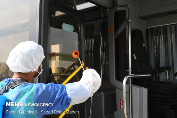 Disinfecting public transportation fleet in Bandar Abbas
