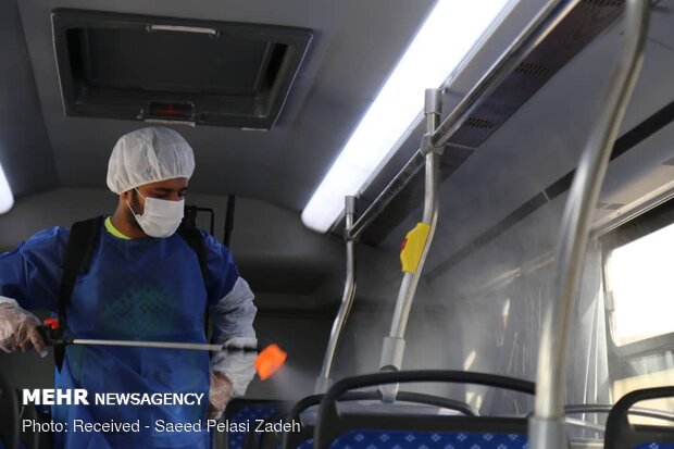 Disinfecting public transportation fleet in Bandar Abbas
