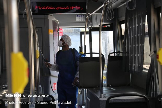 Disinfecting public transportation fleet in Bandar Abbas
