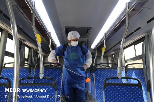 Disinfecting public transportation fleet in Bandar Abbas
