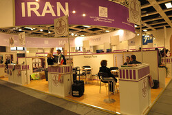 An undated photo depicts Iran’s pavilion at the International Tourism Fair (ITB) in Berlin, Germany.