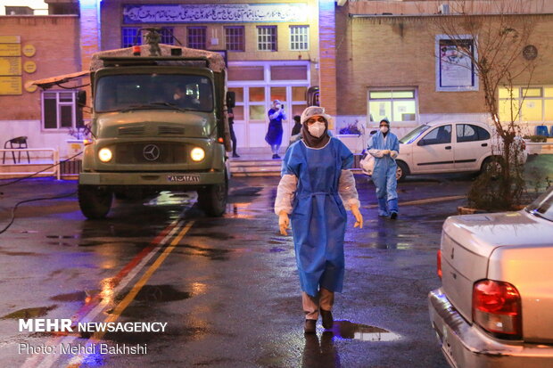 Disinfecting hospitals in Qom 