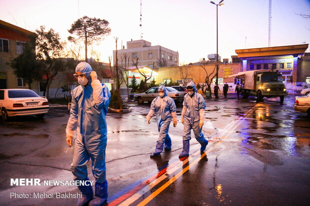 Disinfecting hospitals in Qom 