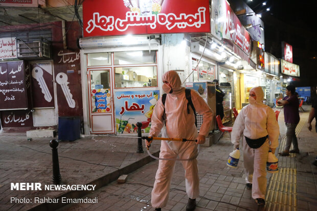 People are cooperating with fire brigade for disinfecting public places in Bandar…