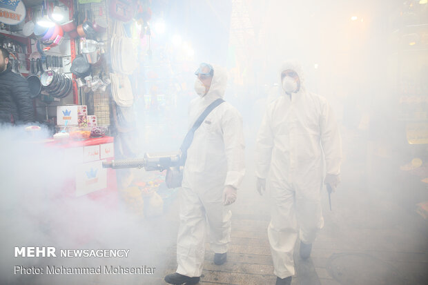 Disinfecting Valiasr St. in Tehran due to coronavirus outbreak
