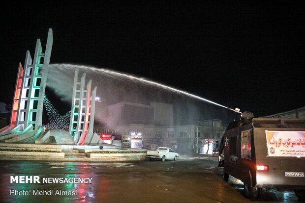 Disinfecting Zangan streets by armed forces 