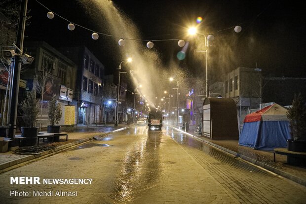 Disinfecting Zangan streets by armed forces 