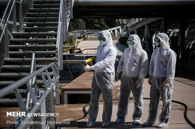 Disinfecting Tabiat Bridge in Tehran against COVID-19
