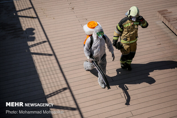 Disinfecting Tabiat Bridge in Tehran against COVID-19
