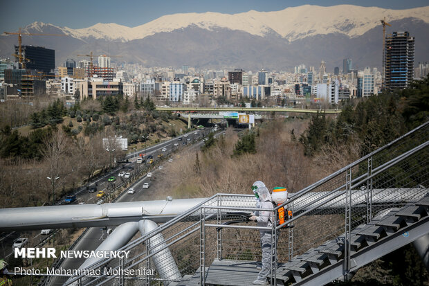 Disinfecting Tabiat Bridge in Tehran against COVID-19
