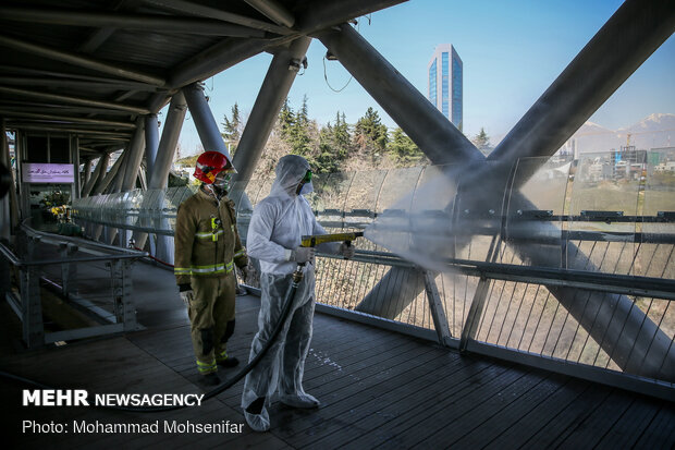 Disinfecting Tabiat Bridge in Tehran against COVID-19
