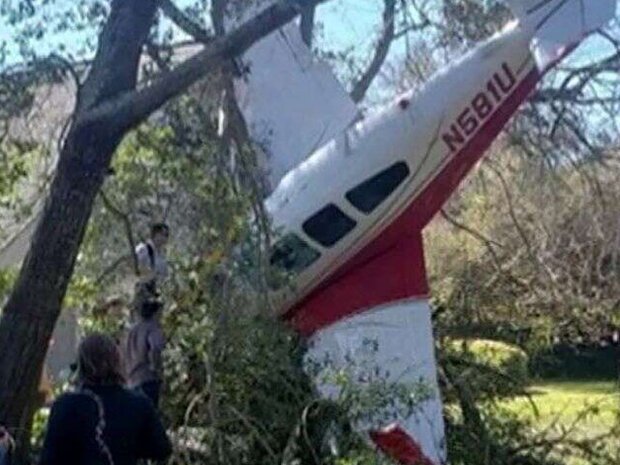 امریکہ میں ایک چھوٹا طیارہ  گر کر درخت میں پھنس گیا