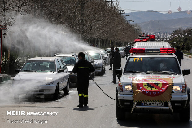 Disinfecting public places in Mashhad against COVID-19
