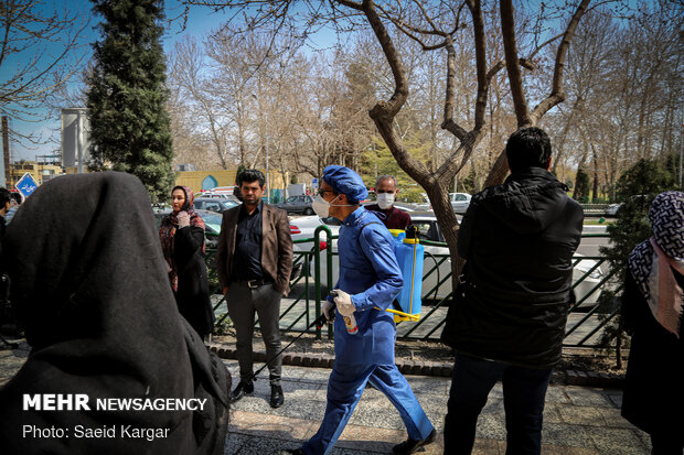 Disinfecting public places in Mashhad against COVID-19
