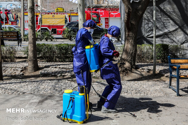 Disinfecting public places in Mashhad against COVID-19
