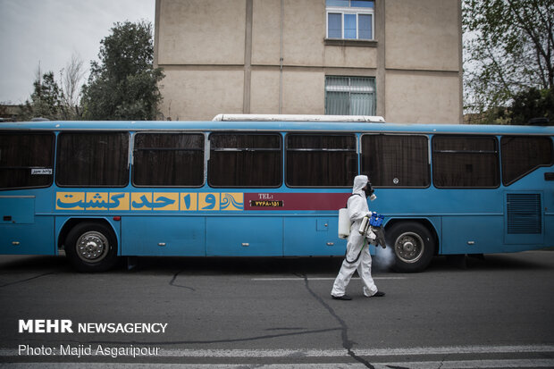 Disinfecting one of Tehran’s neighborhoods against COVID-19