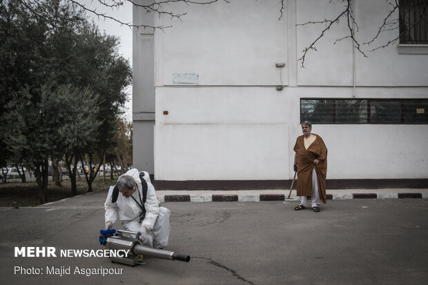 Disinfecting one of Tehran’s neighborhoods against COVID-19