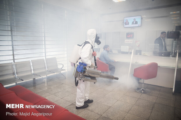 Disinfecting one of Tehran’s neighborhoods against COVID-19