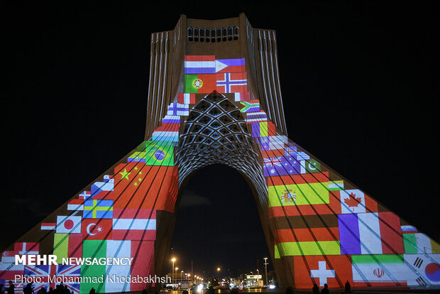 Video-mapping projection staged at Azadi Tower