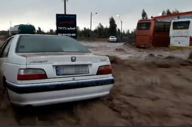  تعدادی خودرو در جاده قم به سلفچگان در سیلاب گرفتار شدند