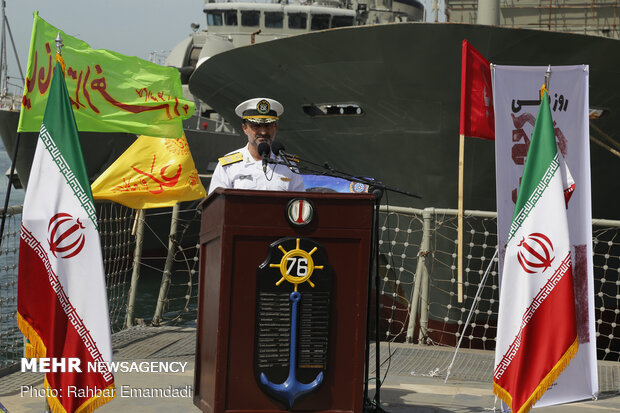 Iran's flag hoisted atop frigate Jamaran in Bandar Abbas