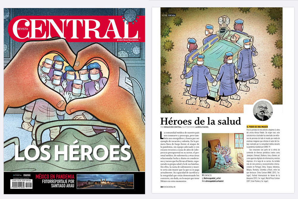 کارتون های ضدکرونایی کارتونیست ایرانی روی جلد مجله سنترال مکزیک