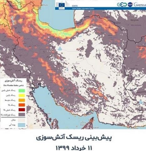 نقشه ماهواره ای پیش بینی ریسک آتش سوزی منتشر شد