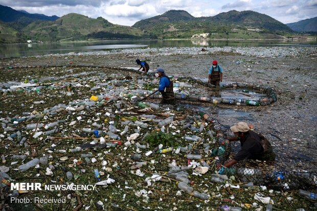 جمع‌آوری زباله‌های شناور در دریاچه "آتیتلان" گواتمالا