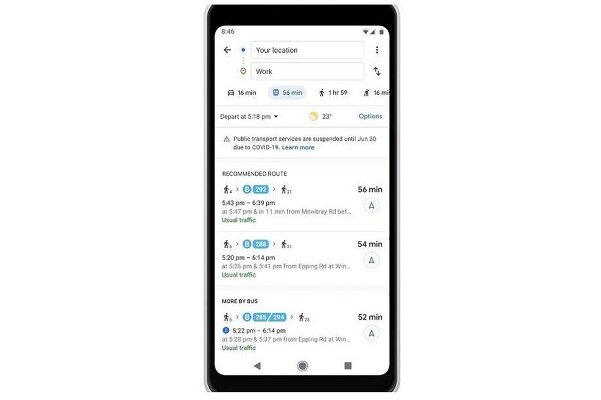 خدمات مسیریابی گوگل بر مبنای اثرات کرونا به روز شد