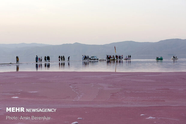 Maharlu Lake in "Pink color" with breathtaking views in Fars prov.