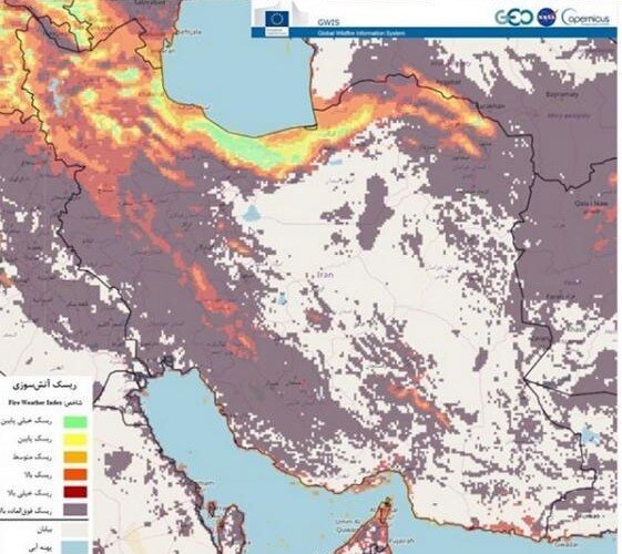 پیش بینی ماهواره ای از ریسک آتش سوزی زاگرس در هفته آینده