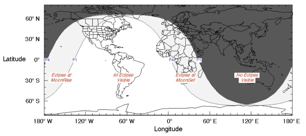 وقوع ماه گرفتگی غیر قابل رویت/ مناطق تحت پوشش در دنیا