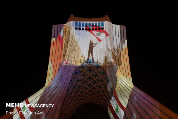 Lebanon's flag projected on Azadi Tower as sign of solidarity