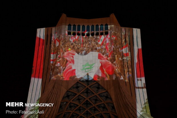 Lebanon's flag projected on Azadi Tower as sign of solidarity