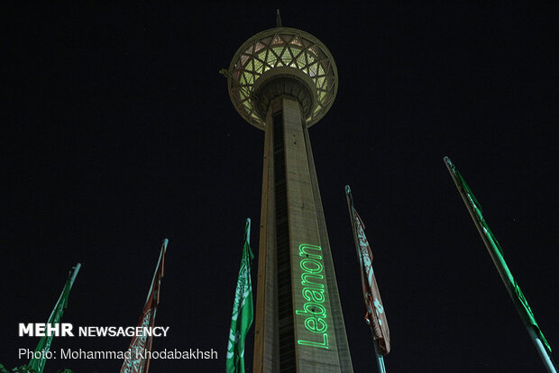 Tehran’s Milad Tower lit up with projection of Lebanon's flag
