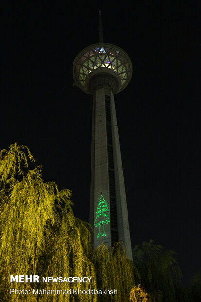 Tehran’s Milad Tower lit up with projection of Lebanon's flag
