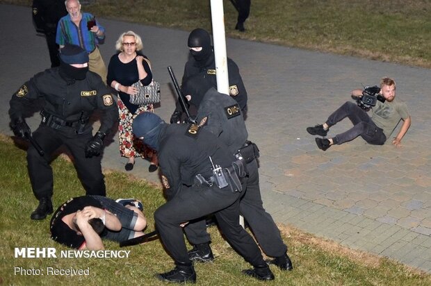 درگیری پلیس بلاروس با معترضان به نتیجه انتخابات