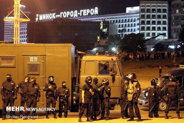 درگیری پلیس بلاروس با معترضان به نتیجه انتخابات