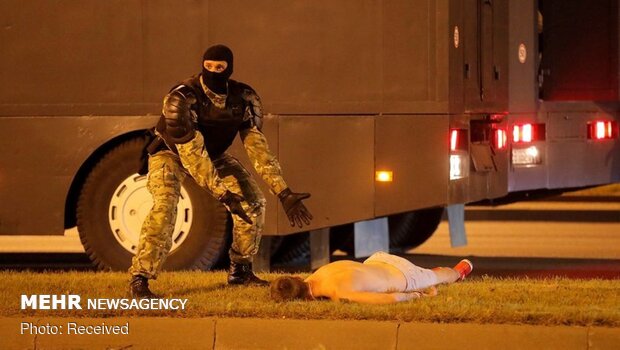 درگیری پلیس بلاروس با معترضان به نتیجه انتخابات