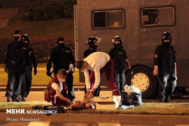 درگیری پلیس بلاروس با معترضان به نتیجه انتخابات