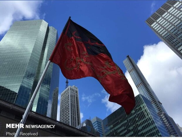 اهتزاز پرچم امام حسین (ع) در قلب نیویورک