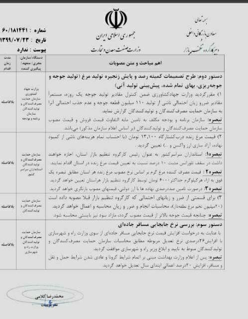 قیمت جدید مرغ اعلام شد/قیمت مصرف‌کننده ۲۰ هزار و ۴۱۰ تومان