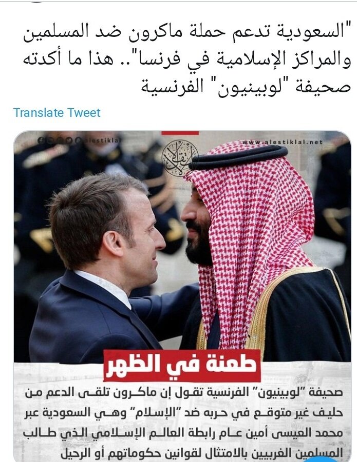 عربستان حامی فرانسه در جنگ علیه اسلام است