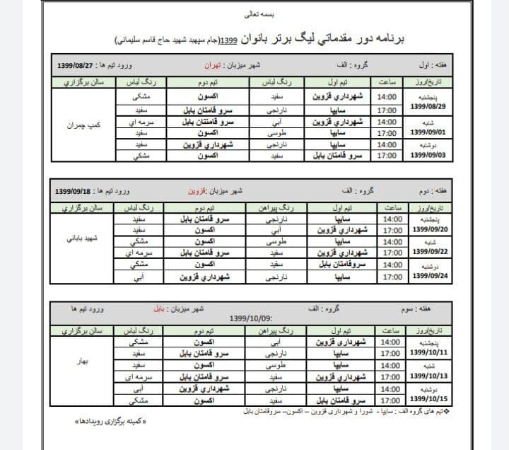 برنامه دور مقدماتی لیگ برتر متمرکز والیبال بانوان اعلام شد