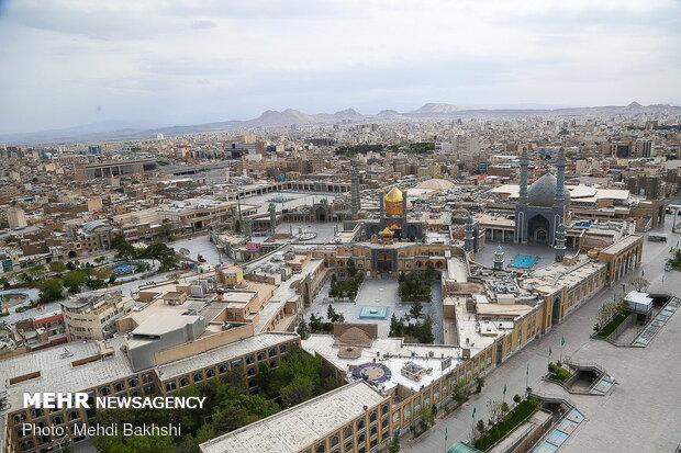 تصویر هوایی از حرم مطهر حضرت معصومه (س) و هسته مرکزی شهر قم