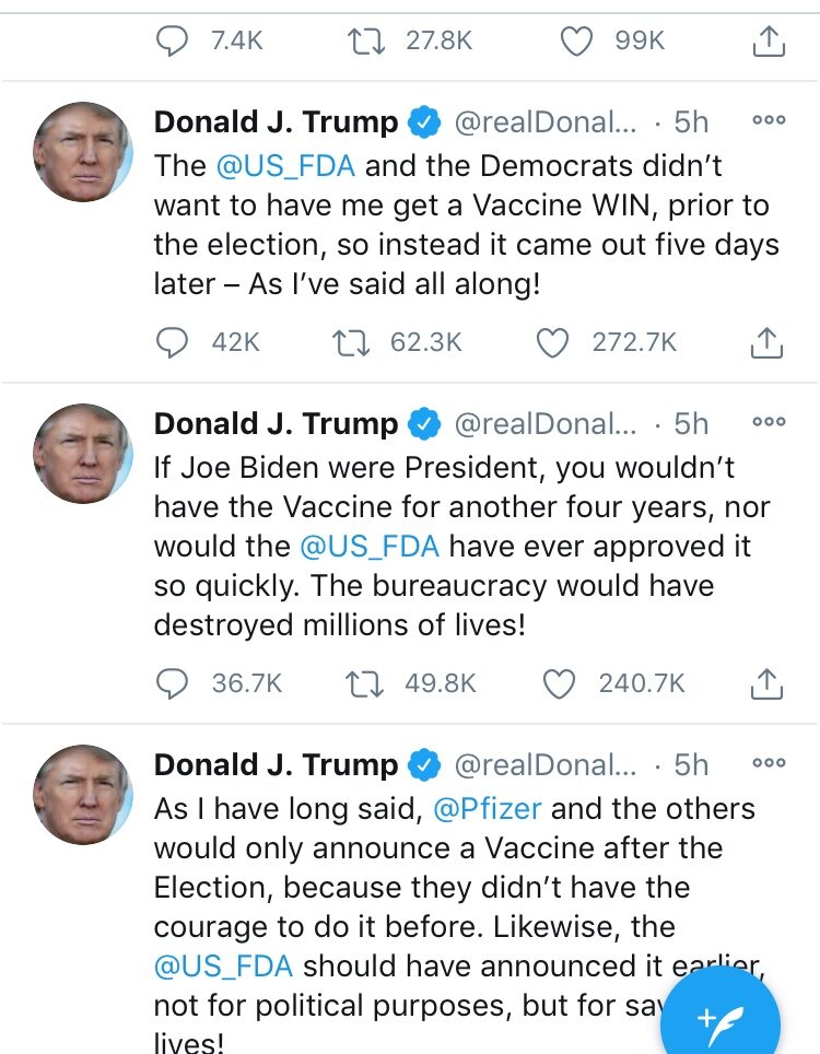 ترامپ: به عمد، خبر واکسن را دیر اعلام کردند