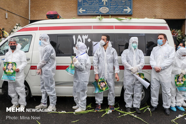 مراسم وداع با پیکر« عبدالرسول نایبی» شهید مدافع سلامت تبریز